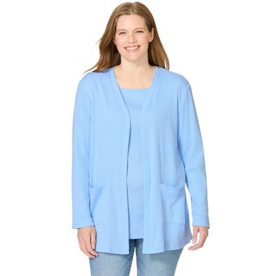 Woman Within Plus Size Two-Pocket Ribbed Cardigan