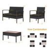 Costway 4PCS Patio Rattan Furniture Set Cushioned Chair Wooden Tabletop Black - 3 of 4