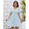 Women's Ruffle Babydoll Dress Short Sleeve V Neck High Waist Botton Casual Loose Flowy Swing Pleated Tunic Dress - 2 of 4