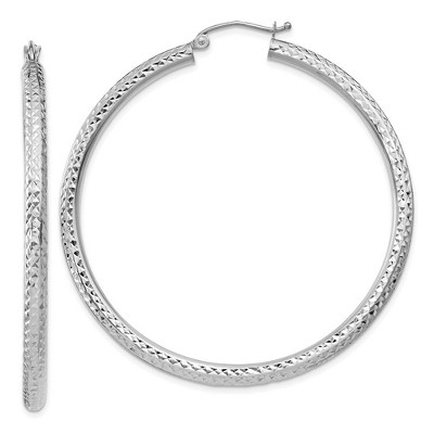 Black Bow Jewelry 3mm, 14k White Gold Diamond-cut Hoops, 50mm (1 7/8 Inch)