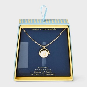 14K Gold Dipped Crystal and Mother of Pearl Circle Spinner Initial Necklace - A New Day™ - 1 of 4