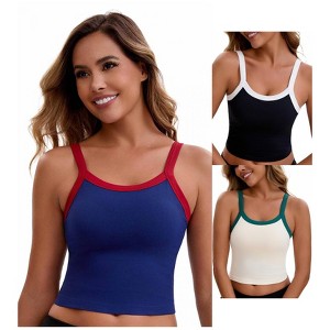 INSPIRE CHIC Women's 3 Packs Spaghetti Strap Camisole Sleeveless Contrast Color Cropped Tank Top - 1 of 4
