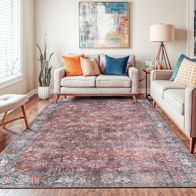 Vintage Multi-Color Flat Woven Washable Area Rug, 5' x 7'