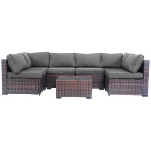 Yardgrace 7-Piece Modular Weather Resistant Straight-back Sofa Set - 1 of 4