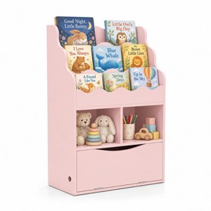 Kids Bookshelf 3-Tier Sling Bookcase with Open Cubes and Flip Down ...