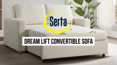 Ivory Boucle Full Size Convertible Sleeper Sofa with Wood Legs