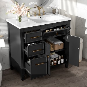 KWPZQEB Bathroom Vanity with Sink Combo Set, Ceramic Sink, Modern Bathroom Storage Cabinet with Ceramic Sink, 1Tip-out Drawer & 3 Side Drawers - 1 of 4