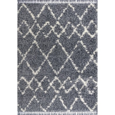 Denim Blue/Cream Diamond Shag Synthetic 4' x 6' Area Rug