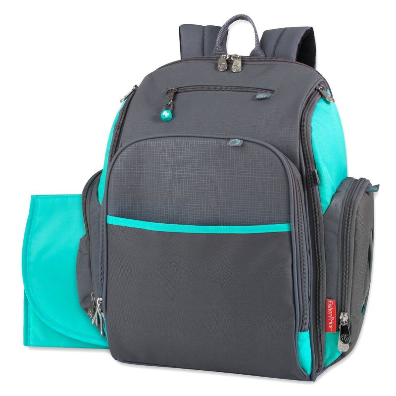 Fisher-Price Kaden Backpack Diaper Bag - Aqua/Gray, 1 of 10