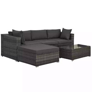 Resenkos 5-Piece Rattan Patio Sectional Set, Outdoor Sectional Furniture, PE Wicker Couch, Gray - 1 of 4