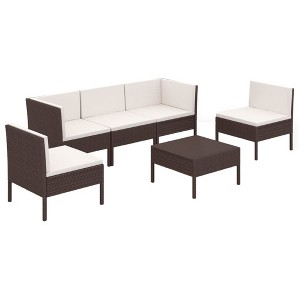 vidaXL Patio Lounge Set Outdoor Sectional Sofa Set with Table, Poly Rattan, Brown, Cream White Cushions - 1 of 4