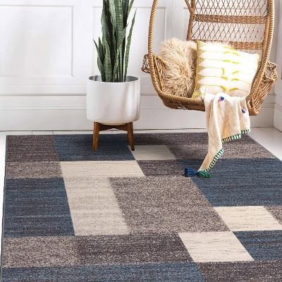 Blue Geometric Non-slip Synthetic 5' x 7' Area Rug