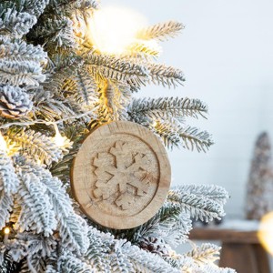 FURNIinspire Decorative Holiday Scene Props Set of 12 Wood Hanging Circle with Snow Cut for Christmas Tree, Party, Brown, 6"*6"*0.4" - 1 of 4
