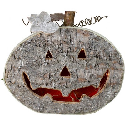 Northlight 12" LED Lighted Birch Wood Jack-O-Lantern Halloween Decoration