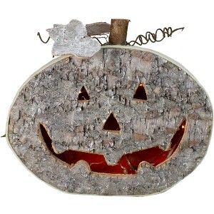Northlight 12" LED Lighted Birch Wood Jack-O-Lantern Halloween Decoration - 1 of 4