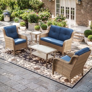 Gymojoy 5 Piece Outdoor Wicker Loveseat Sofa with Patio Chairs with Coffee Table and Side Table - 1 of 4