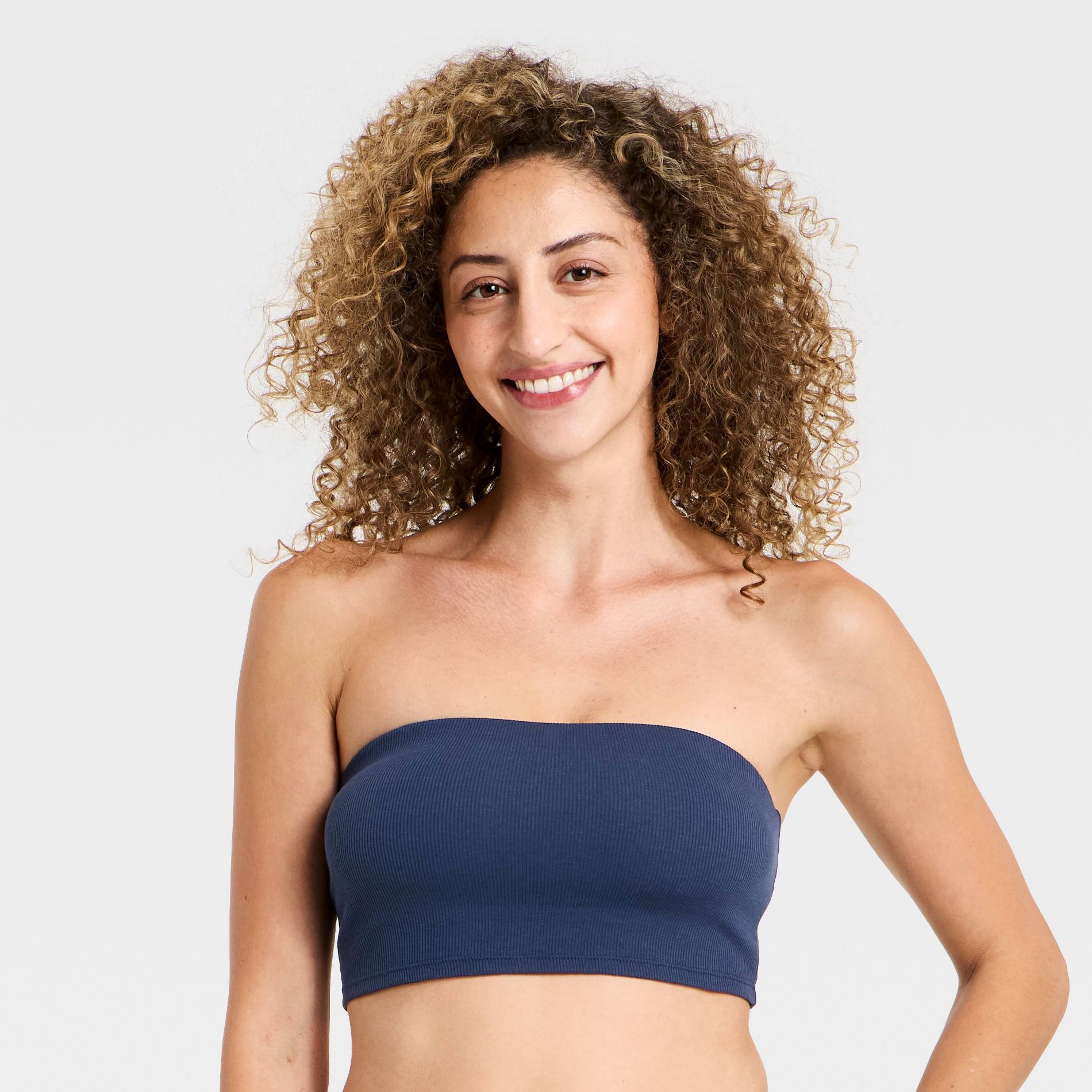 Women's Cotton Ribbed Unlined Bandeau Bra - Wild Fable™ Blue L