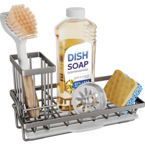 Kitchen Sink Organizer (Black Stainless Steel) - Countertop Caddy with High Brush Holder for Dish Soaps, Sponges - 1 of 4