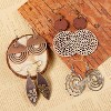 6/9-Pair Boho Earrings Set - Vintage Wooden Geometric & Leather Flower, Bohemian Collection - 2 of 4