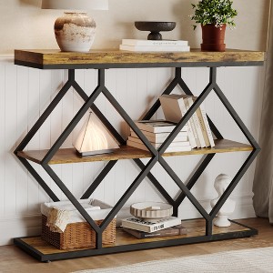 3-Tier Entryway Table, Industrial Console Sofa Table with Storage, Accent Tables with Open Shelves, Diamond-Shaped Metal Frame, Foyer Tables - 1 of 4