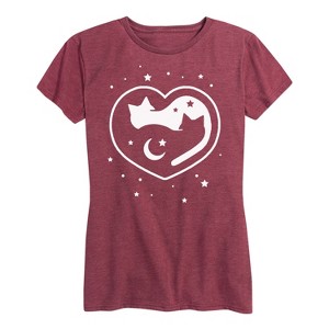 Women's - Instant Message - Celestial Heart Cats Short Sleeve Graphic T-Shirt - 1 of 4