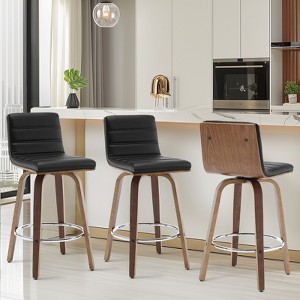 Bekrvio 26"/29" Swivel Bar Stools Set of 1/2/3/4, Faux Leather Upholstered Counter Chairs with Wood Legs, Mid-Century Seating for Kitchen Island - 1 of 4