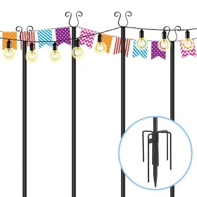 Snynuxx 8.9ft String Light Pole 4 Prong Fork Pole Stand, Outdoor Light Strings Pole Stand Cafe Wedding Light Deco,Black
