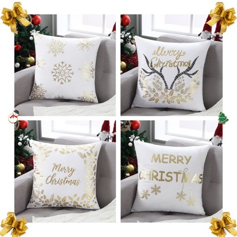 Christmas Pillow Covers 18x18 Set of 2,Xmas Gold Velvet 18 x 18