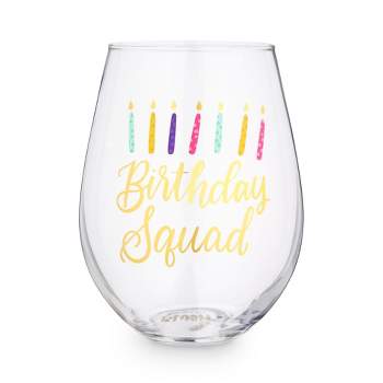 Blush Birthday Squad Large Stemless Wine Glass, Holds 1 Full Bottle of Red or White Wine, Glassware Gift, 30 Oz, Set of 1, Multicolor