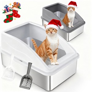 Stainless Steel Litter Box with Lid, XL Enclosed Cat Litter Box for Large Cats & Multi-Cat Households, High-Sided Anti-Leakage Design(2-Pack) - 1 of 4