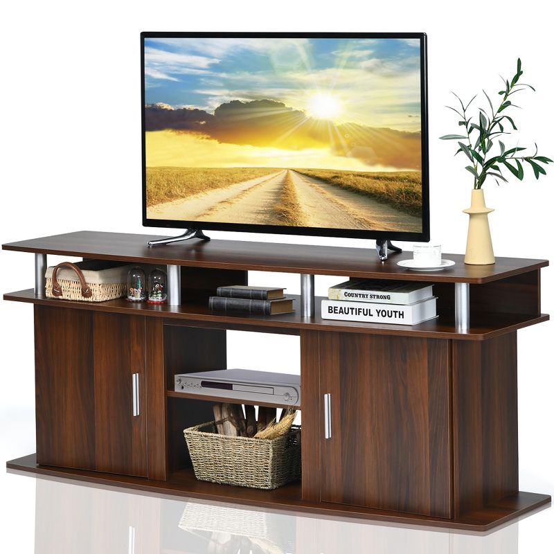 Costway 63'' TV Stand Entertainment Console Center W/ 2 Cabinets Up to 70'' Black\Walnut, 1 of 10