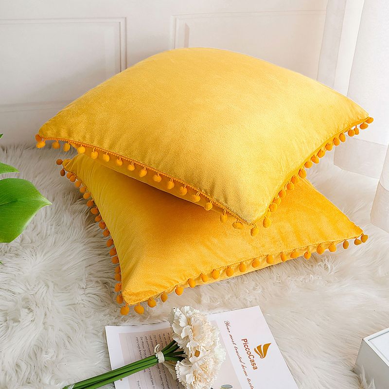 PiccoCasa Velvet Pillow Covers Pom Throw Cover Square Cushion Covers 2Pcs, 2 of 9