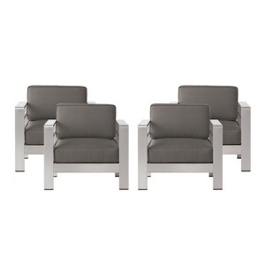 GDFStudio Cape Coral Outdoor Aluminum Club Chairs with Cushions (Set of 4), Khaki/Silver - 1 of 4