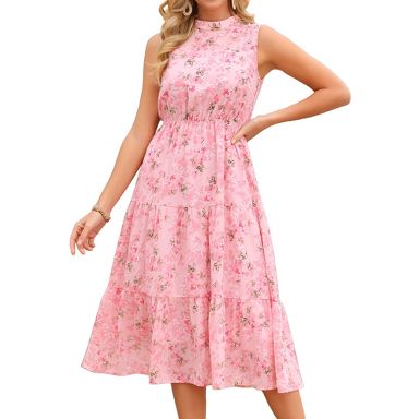 knee length dresses for ladies Midi Floral Wedding Guest Dress: Mac Duggal 8262 Pink Multi / 0