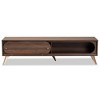 Dena Wood and Gold TV Stand for TVs up to 60" Walnut - Baxton Studio: Entertainment Center with Storage Doors - 3 of 4
