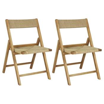Kiawah Coastal Modern Wood Woven Seagrass Folding Chair - JONATHAN Y