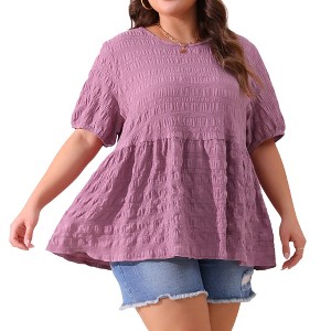 Agnes Orinda Women's Plus Size Crew Neck Short Sleeve Summer Casual Flowy Babydoll Blouses - 1 of 4
