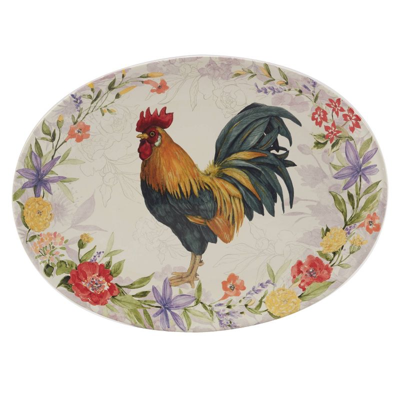 16&#34; x 12&#34; Floral Rooster Oval Serving Platter - Certified International, 1 of 5