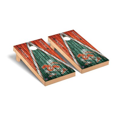 NCAA Miami Hurricanes Premium Cornhole Board Triangle Weathered Version