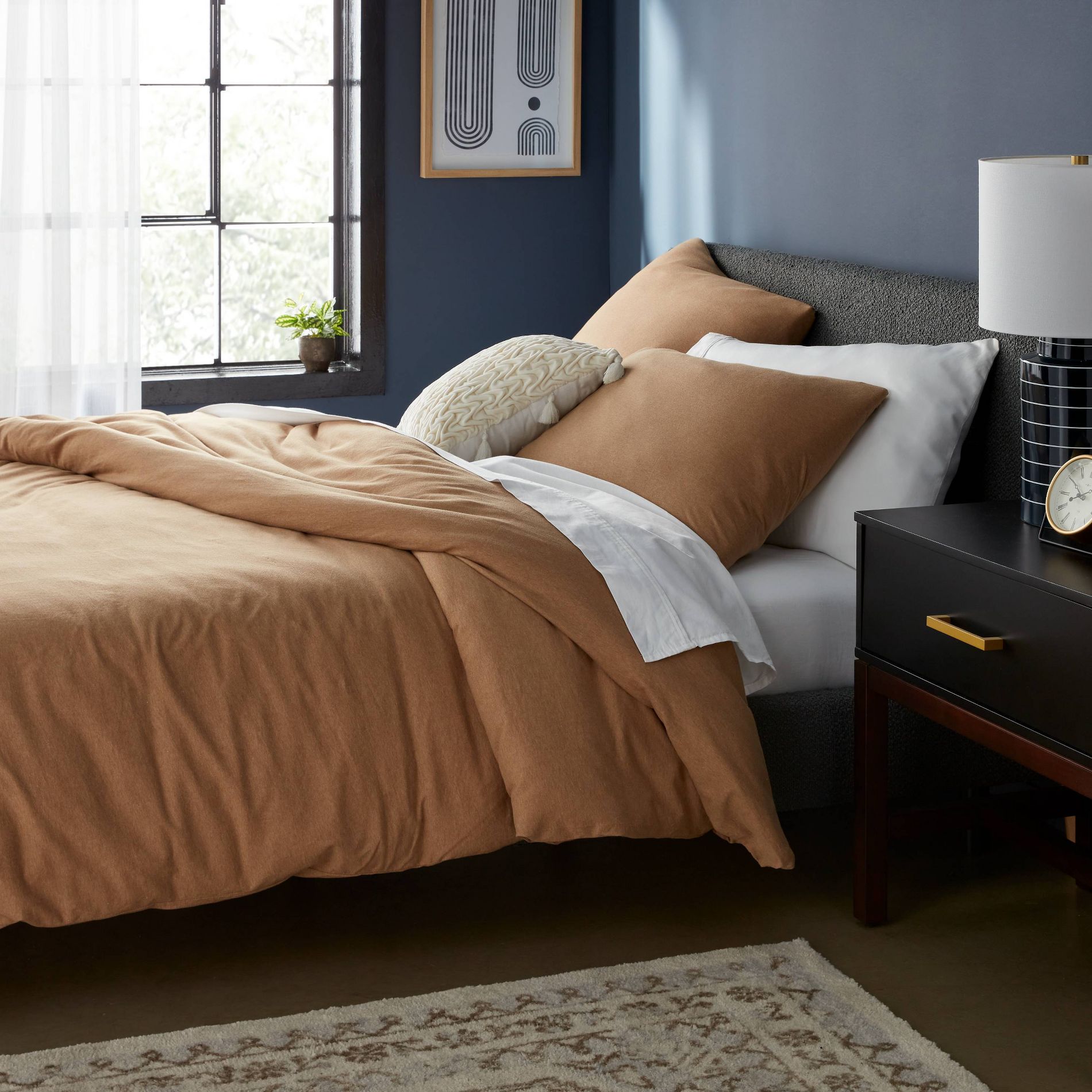 Full/Queen Jersey Duvet and Sham Set Light Brown - Threshold™: Cotton Knitted Bedding, Zipper Closure