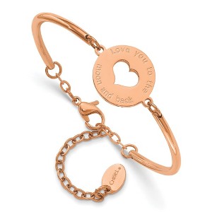 Chisel Stainless Steel Polished Rose IP-plated Cut out LOVE YOU TO THE MOON AND BACK Heart Bangle Bracelet - 1 of 3