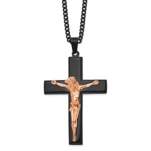 Black Bow Jewelry Stainless Steel Black & Rose Tone Plated LG Crucifix Necklace, 24 Inch - 1 of 3