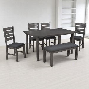 6-Piece Dining Set for 6, Rustic Wood Dining Table with 4 Chairs and Bench, Comfortable Upholstered Seats for Kitchen or Dining Room - 1 of 4