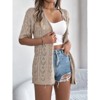 Womens Short Sleeve Hollowed Out Knitted Cardigan Fall Casual V Neck Open Front Vacation Vun Protective Shirt Top - 3 of 4
