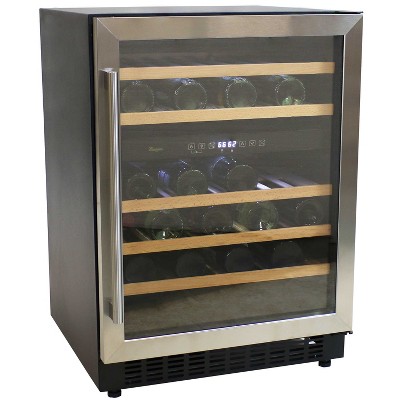 Sunnydaze Indoor Stainless Steel Beverage and Wine Dual Zone Refrigerator with Sliding Shelves and Touchpad Temperature Control - 46 Bottle Capacity