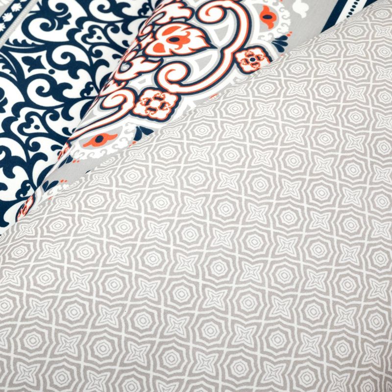 3pc Nesco Stripe Cotton Duvet Cover Set Navy/Coral/Gray - Lush Décor, 6 of 8