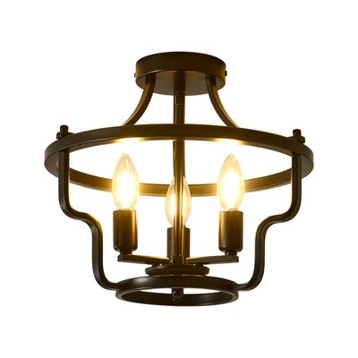 PAKOKULA Farmhouse 3-Light Industrial Black Bowl-shape Semi-Flush Mount Ceiling Light
