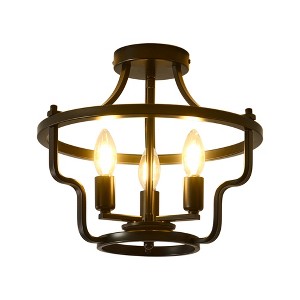 PAKOKULA Farmhouse 3-Light Industrial Black Bowl-shape Semi-Flush Mount Ceiling Light - 1 of 4