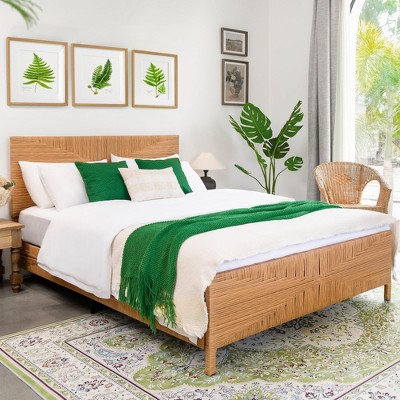 brafabhome Hand-Woven King Bed Frame with Headboard and Footboard, No Box Spring Needed, 1000lbs