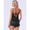 INSPIRE CHIC Women's Satin Loungewear Backless Lace Silky Bow Spaghetti Strap V Neck Top with Split Shorts Pajama Set - 4 of 4
